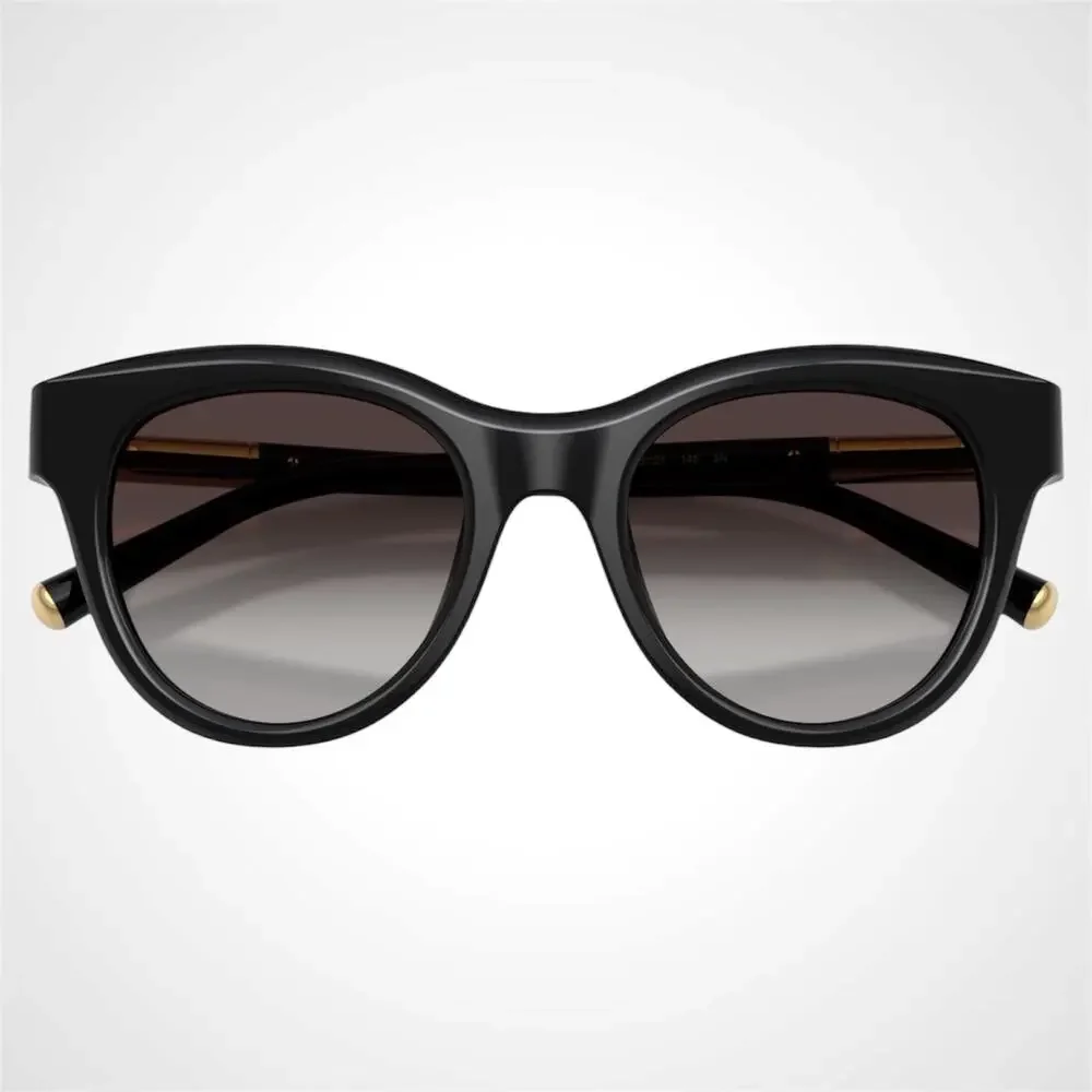 New Dolce & Gabbana Black Round Sunglasses New Gold Metal Logo 52-21-145